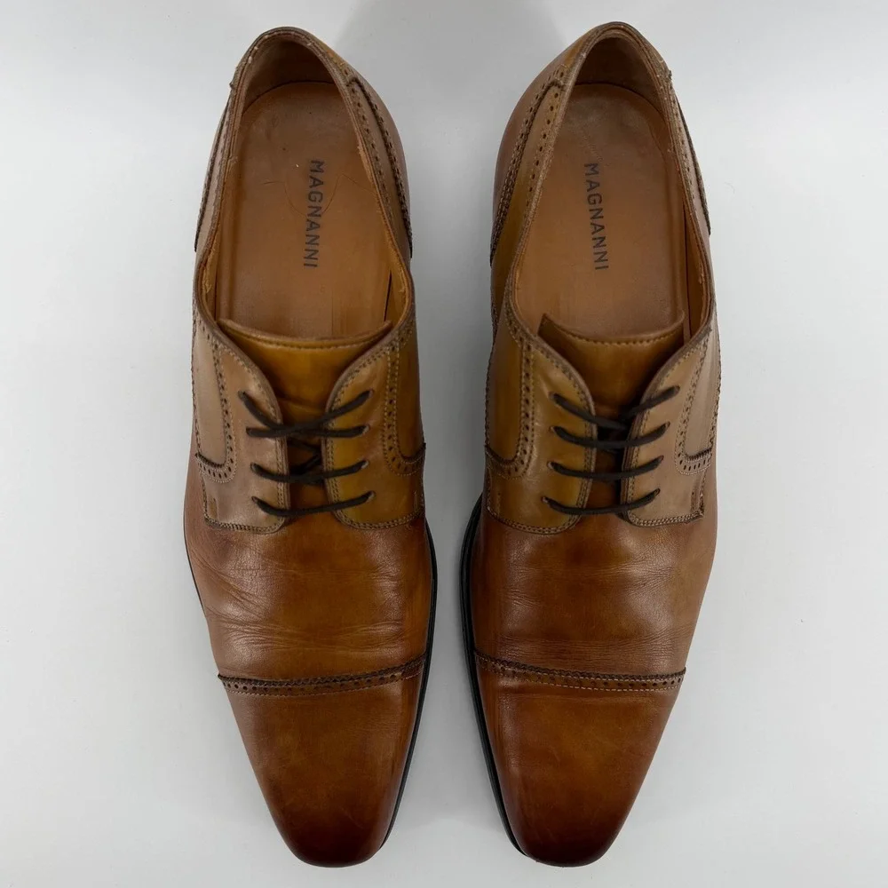 Magnanni Carlito Cap Toe Derby Shoes Mens 10 Cognac Lace Up Tan Leather Brogue
